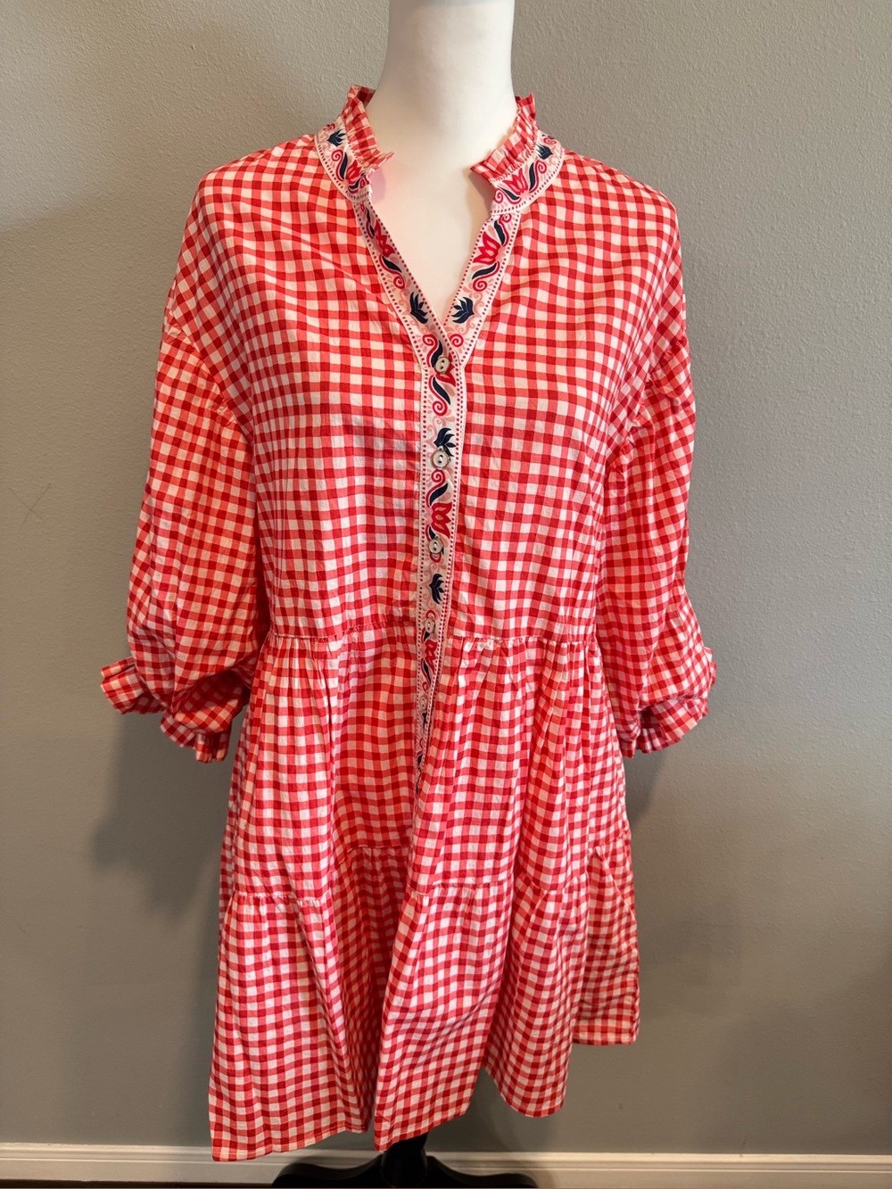 Printfresh Rosalita Gingham Mini Tiered Dress Small Cotton - Picture 2 of 10